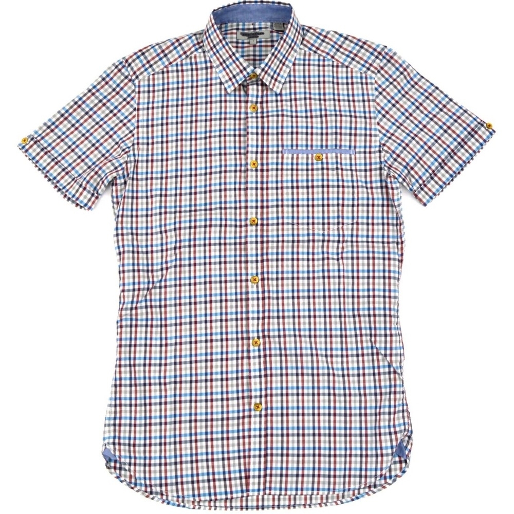 TED BAKER Shirt Plaid Short Sleeve Slim Fit NWOT